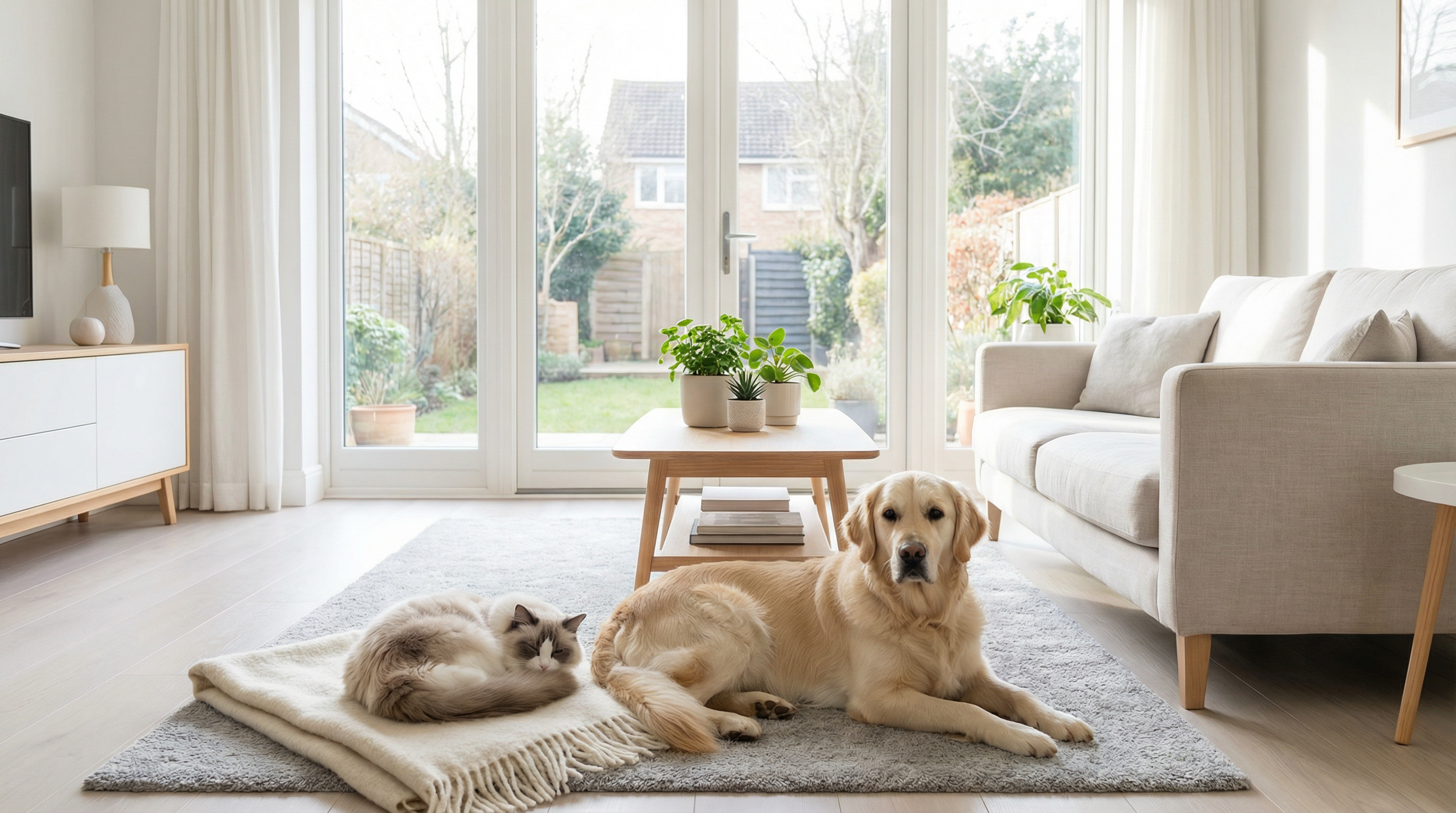 Happy pets in balanced home environment