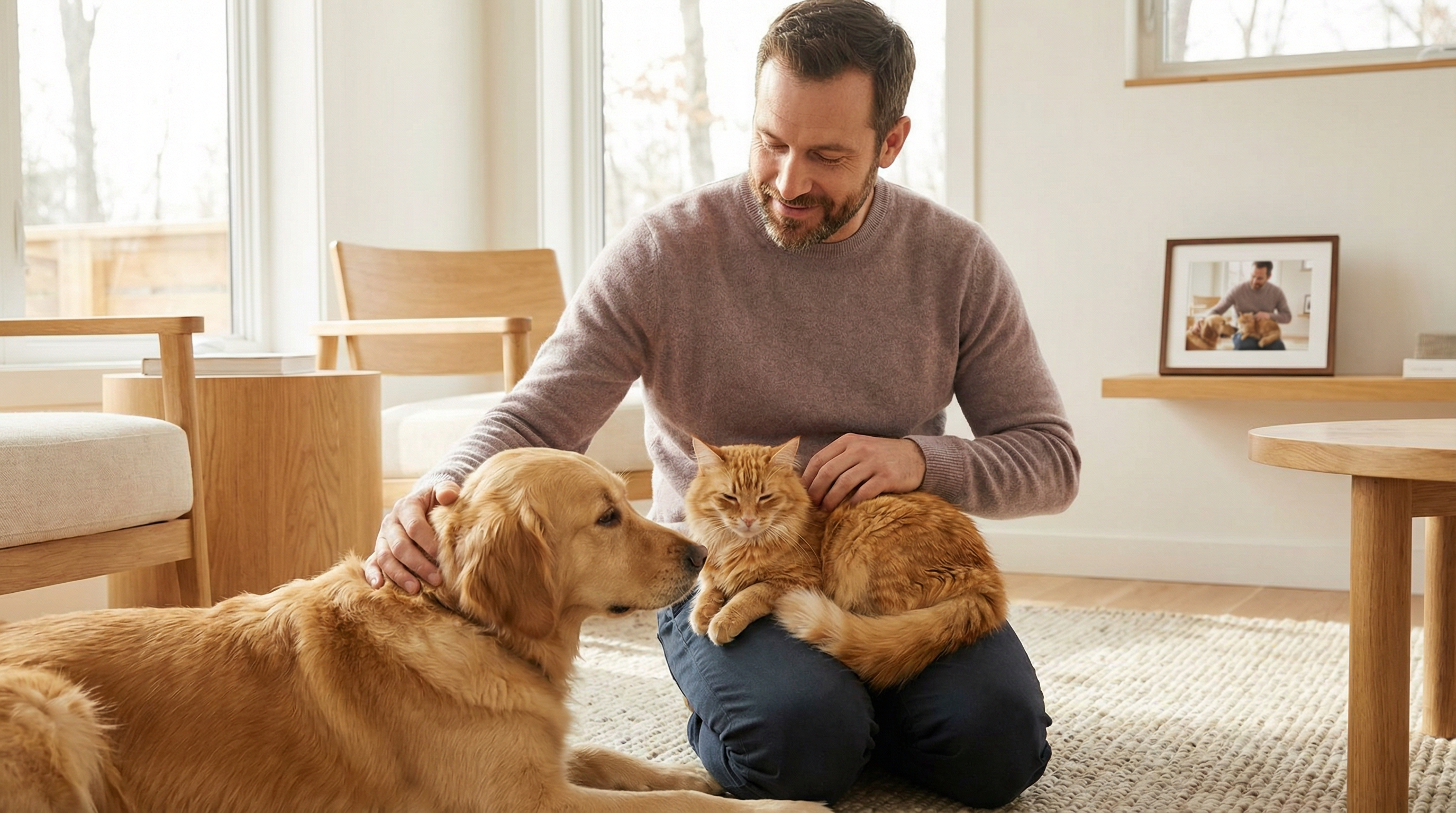 Pet owner with balanced pets